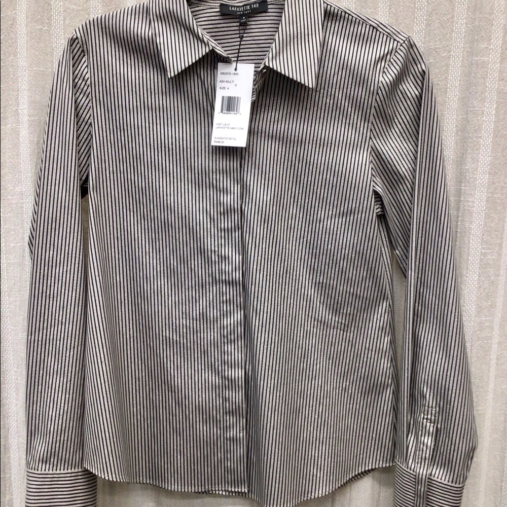 Lafayette 148, size 4, lite grey and dark grey strips, metallic